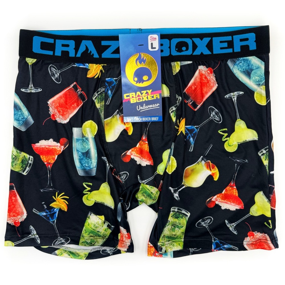 Cocktail Drinks Crazy Boxer Briefs Underwear Mens Size Large Vacation Fun Gift